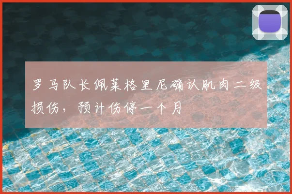 罗马队长佩莱格里尼确认肌肉二级损伤,预计伤停一个月